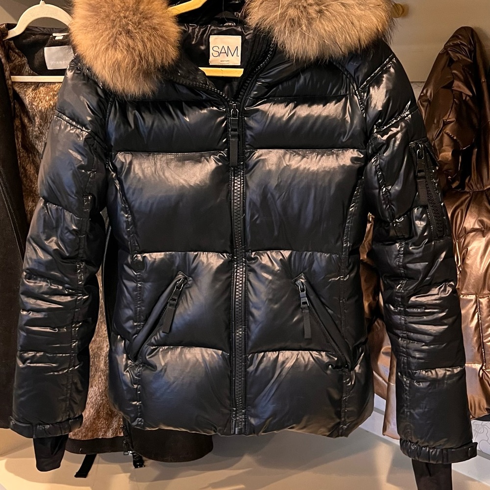Sam. Jackets & Coats | Black Down Fur-Trimmed Puffer | Color: Black | Size: 4